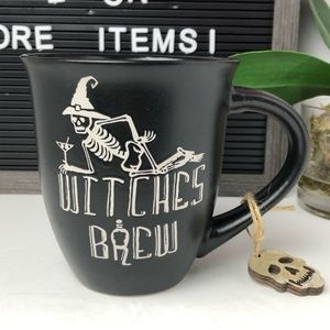 NEW “Witch’s Brew” Black Halloween Mug – Skeleton Graphic, Spooky Vibes